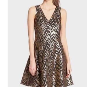 Vince Camuto Metallic Black & Gold Fit & Flare Cocktail Dress Sleeveless Size 6